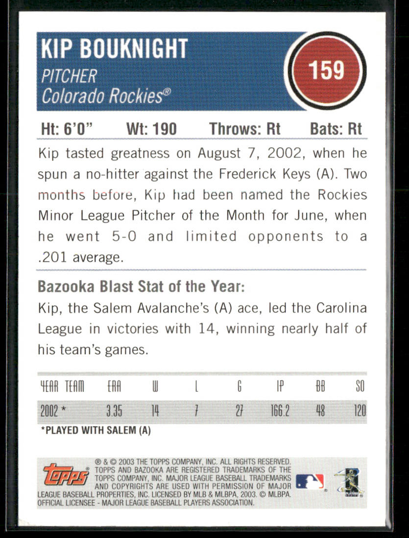 Kip Bouknight 2003 Bazooka #159 RC Colorado Rockies