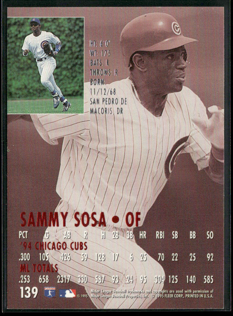 Sammy Sosa 1995 Ultra #139 Chicago Cubs