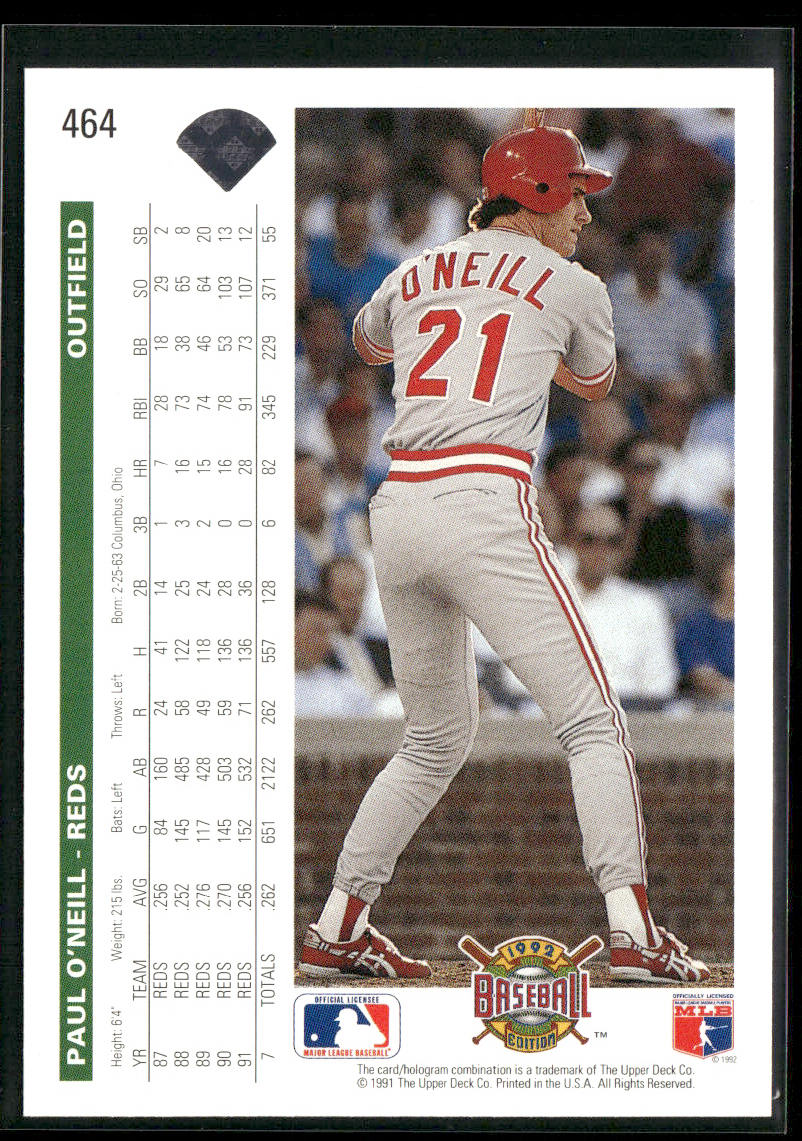 Paul O'Neill 1992 Upper Deck #464 Cincinnati Reds