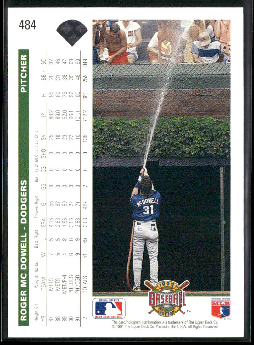 Roger McDowell 1992 Upper Deck #484 Los Angeles Dodgers