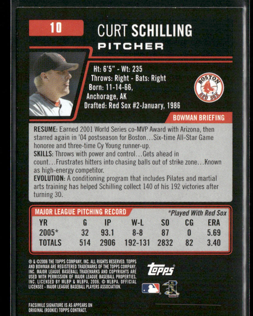 Curt Schilling 2006 Bowman #10 Boston Red Sox