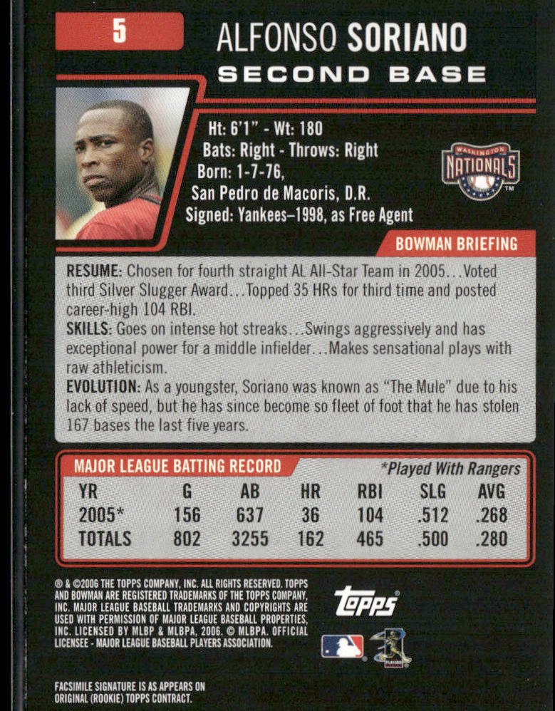 Alfonso Soriano 2006 Bowman #5 Washington Nationals
