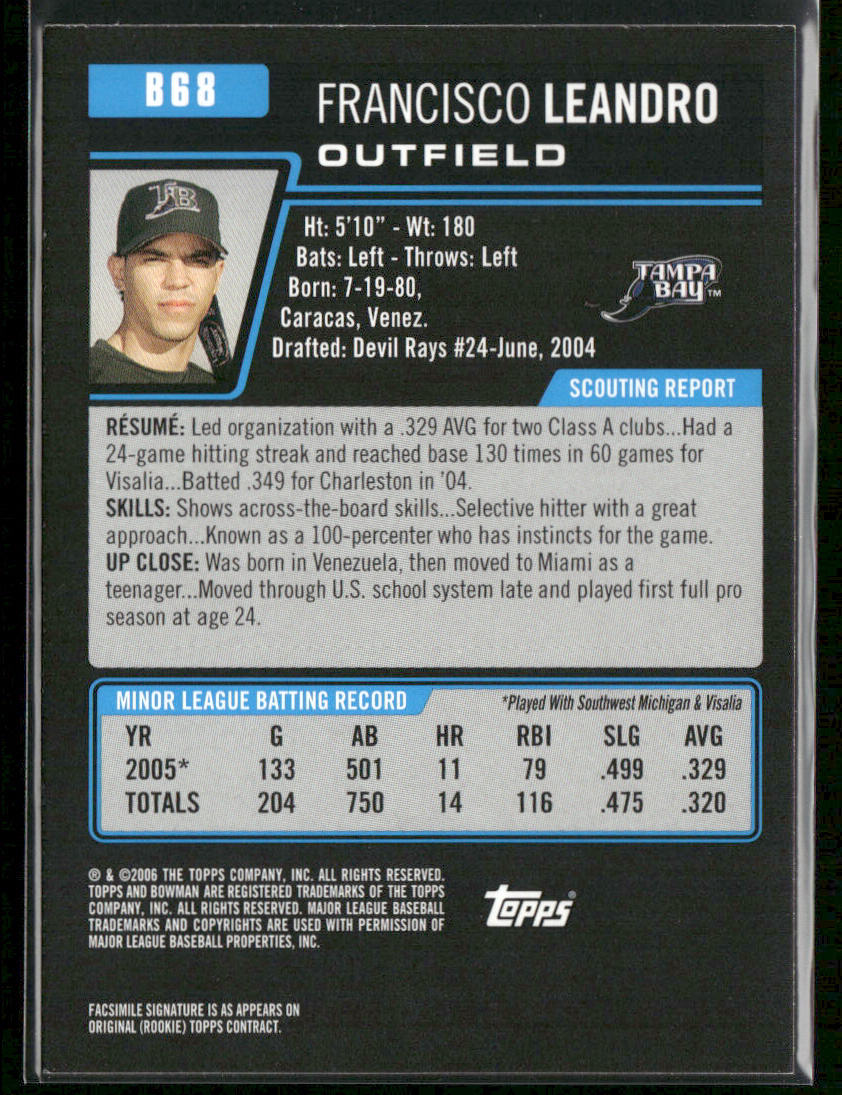 Francisco Leandro 2006 Bowman Prospects #B68 Tampa Bay Devil Rays