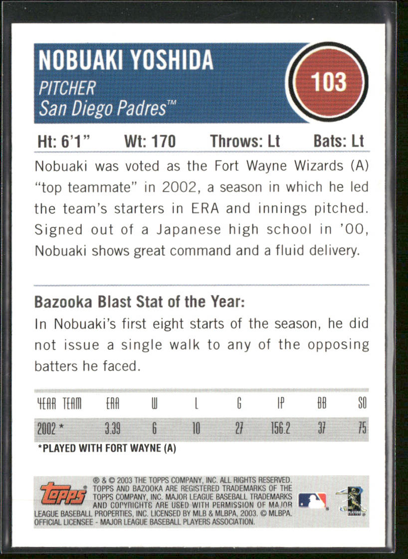 Nobuaki Yoshida 2003 Bazooka #103b Facsimile autograph San Diego Padres