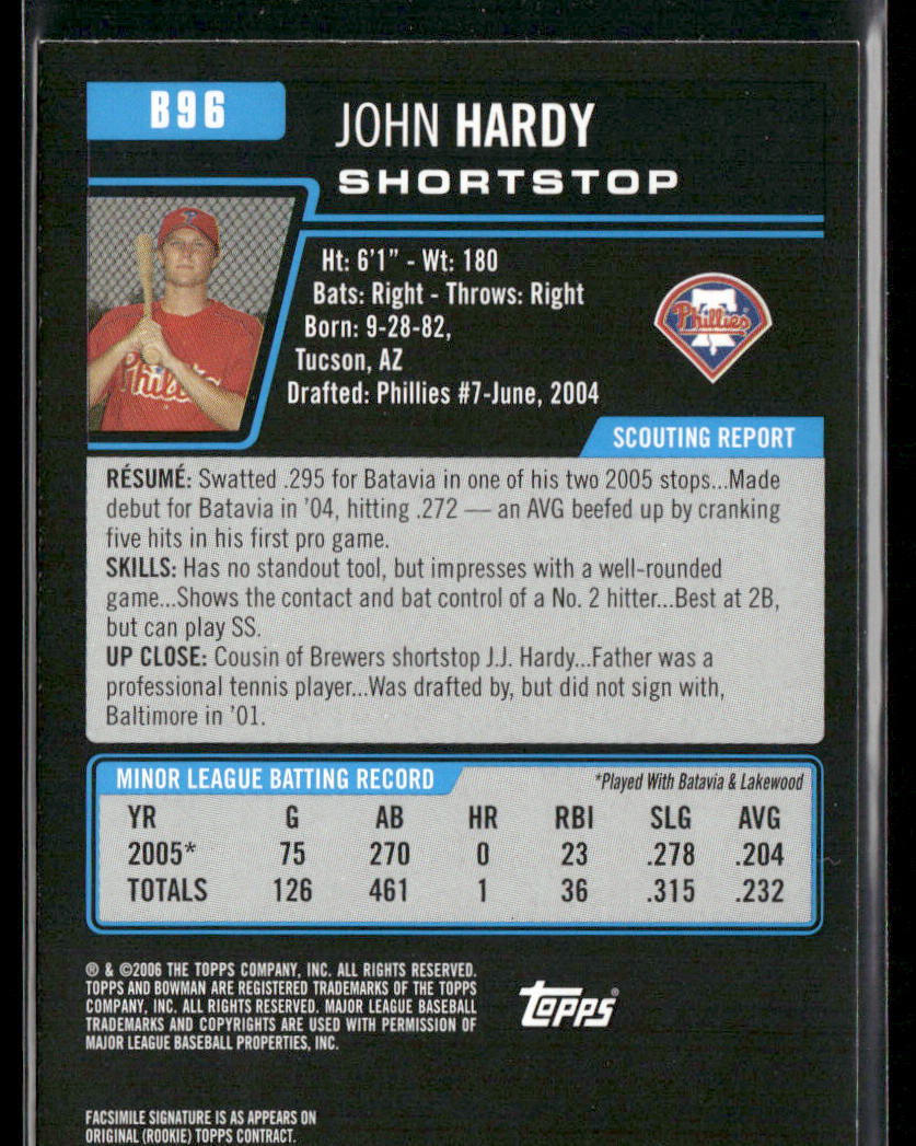 John Hardy 2006 Bowman Prospects #B96 Philadelphia Phillies