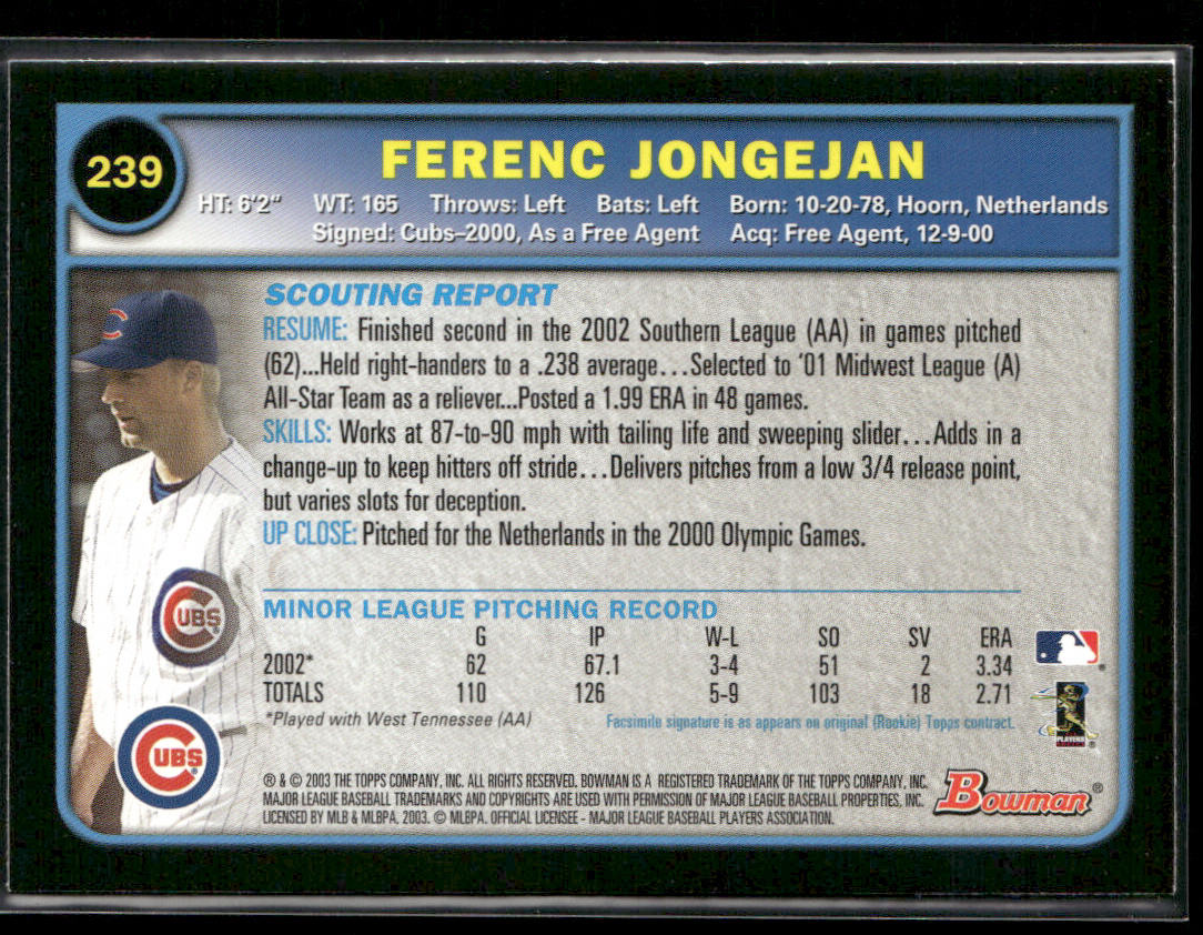 Ferenc Jongejan 2003 Bowman Gold #239 RC Chicago Cubs