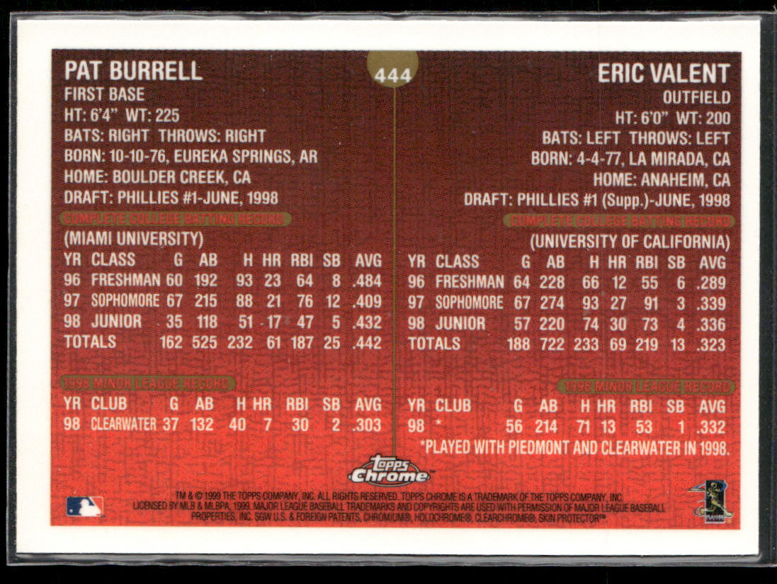 Pat Burrell / Eric Valent DPK, RC 1999 Topps Chrome #444 RC Phillies