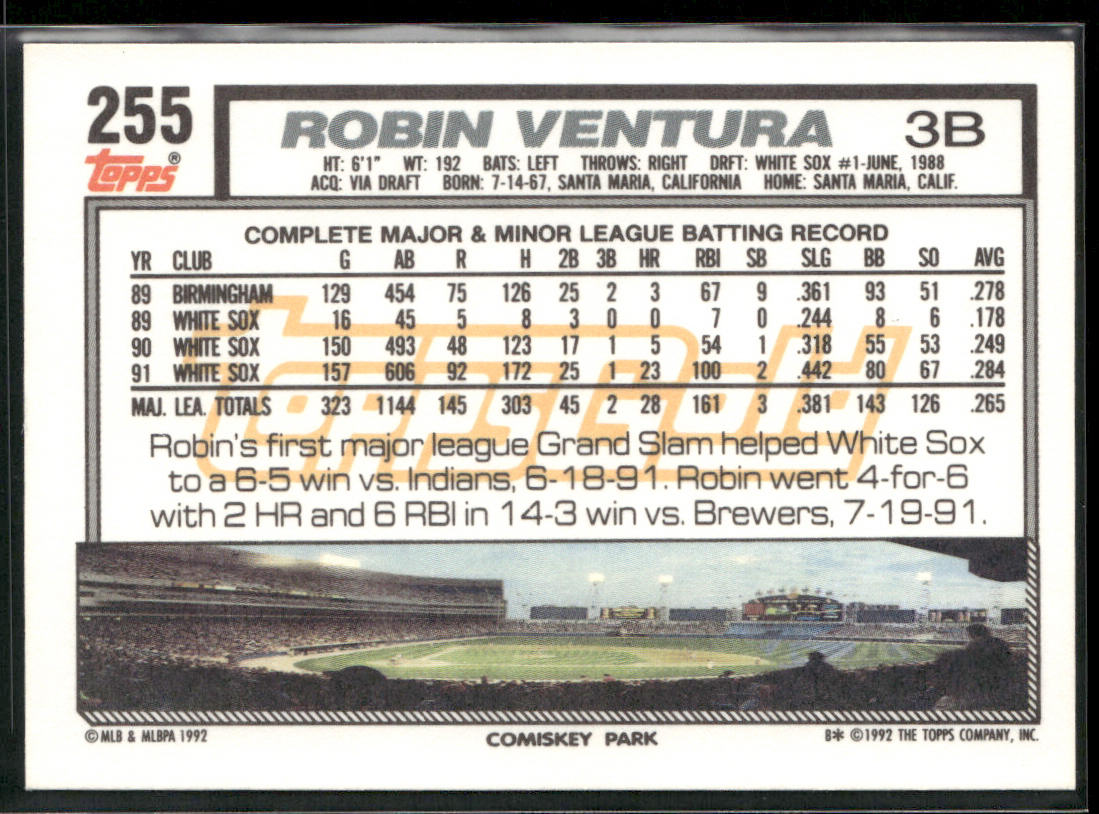 Robin Ventura 1992 Topps Gold Winners #255 Chicago White Sox
