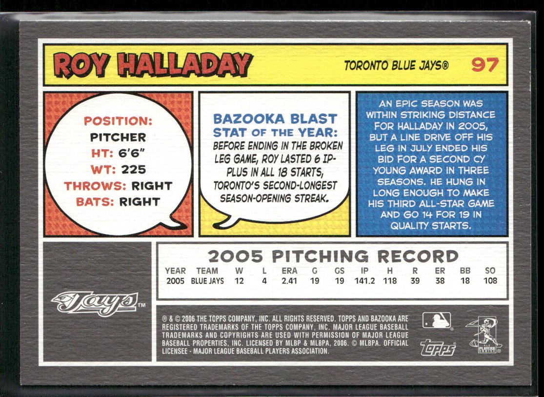 Roy Halladay 2006 Bazooka #97 Toronto Blue Jays