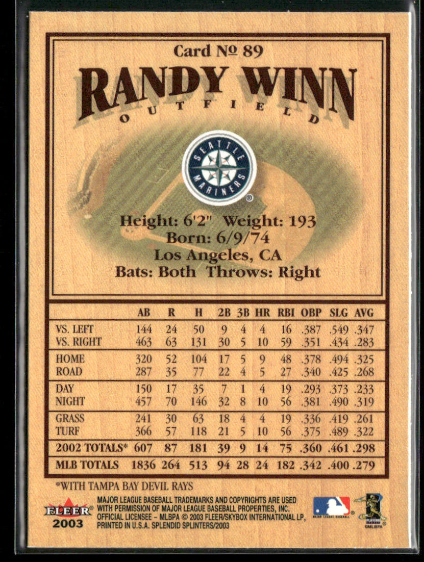 Randy Winn 2003 Fleer Splendid Splinters #89 Seattle Mariners