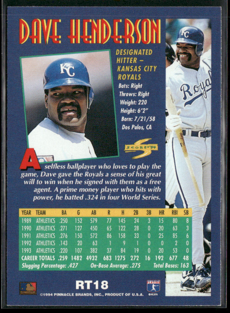 Dave Henderson 1994 Score Rookie & Traded #RT18 Kansas City Royals
