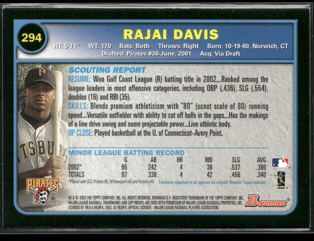 Rajai Davis 2003 Bowman #294 RC Pittsburgh Pirates