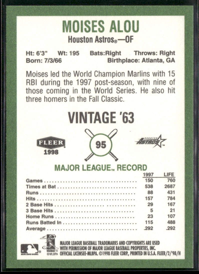 Moises Alou 1998 Fleer Tradition Vintage #95 Houston Astros