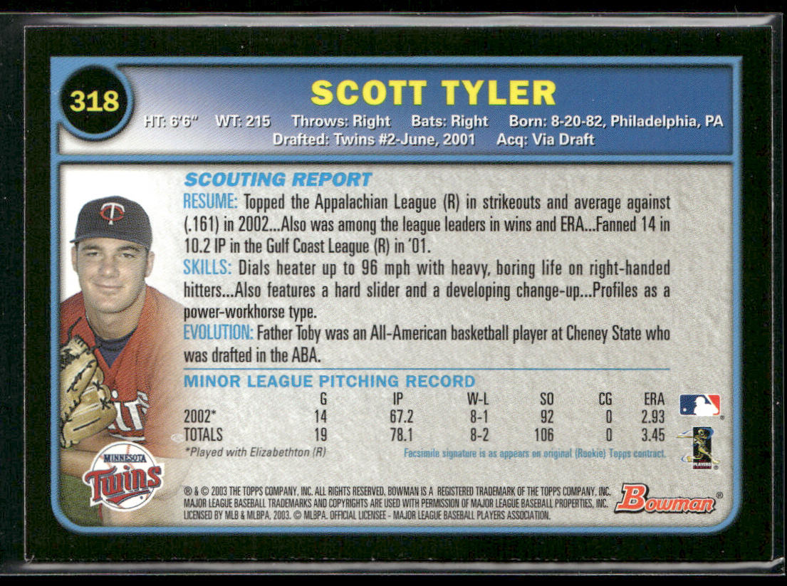 Scott Tyler 2003 Bowman #318 RC Minnesota Twins