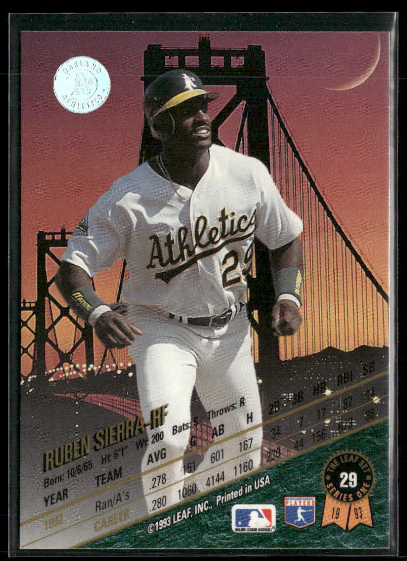 Ruben Sierra 1993 Leaf #29 Oakland Athletics back