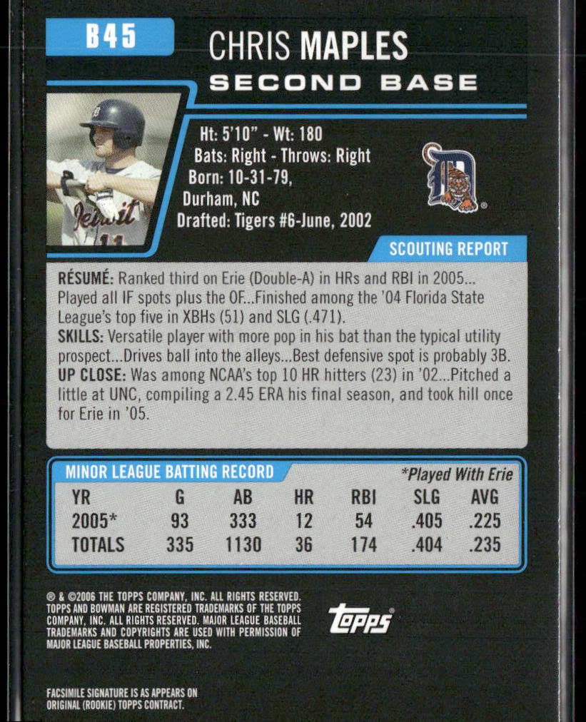 Chris Maples 2006 Bowman Prospects #B45 Detroit Tigers