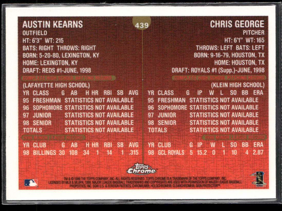 Austin Kearns / Chris George DPK, RC 1999 Topps Chrome #439 RC