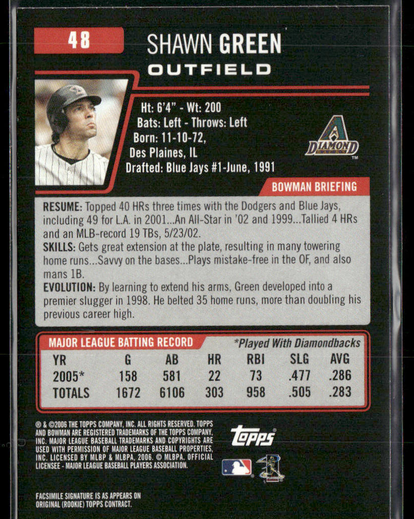 Shawn Green 2006 Bowman #48 Arizona Diamondbacks