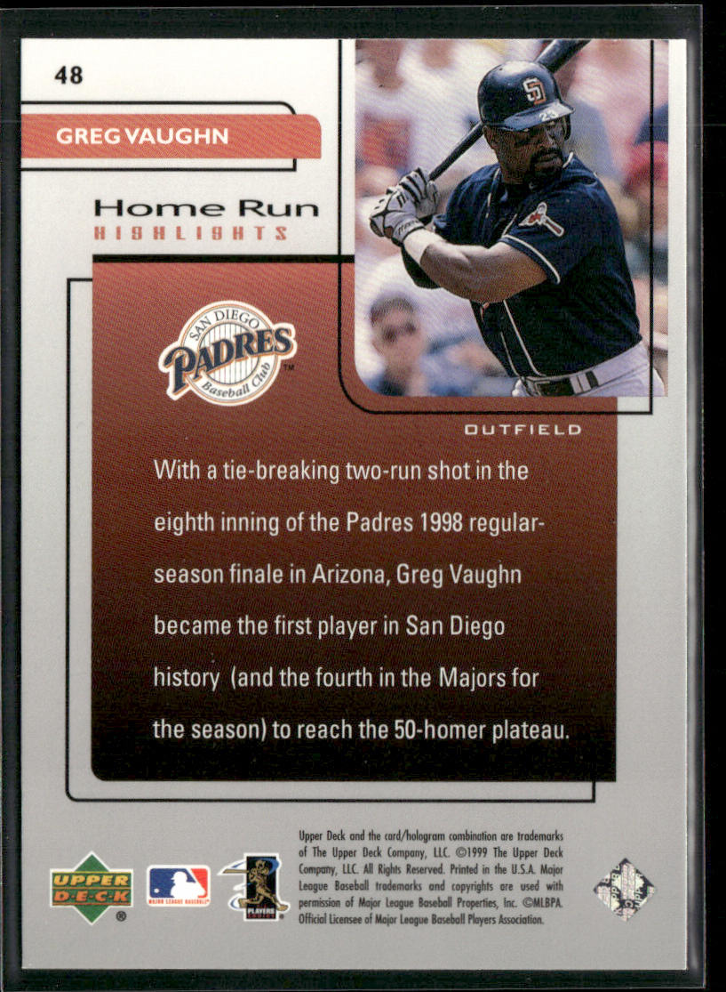 Greg Vaughn 1999 Upper Deck Challengers for 70 #48 San Diego Padres back