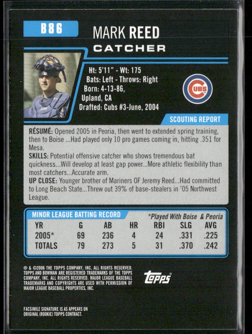 Mark Reed 2006 Bowman Prospects #B86 Chicago Cubs