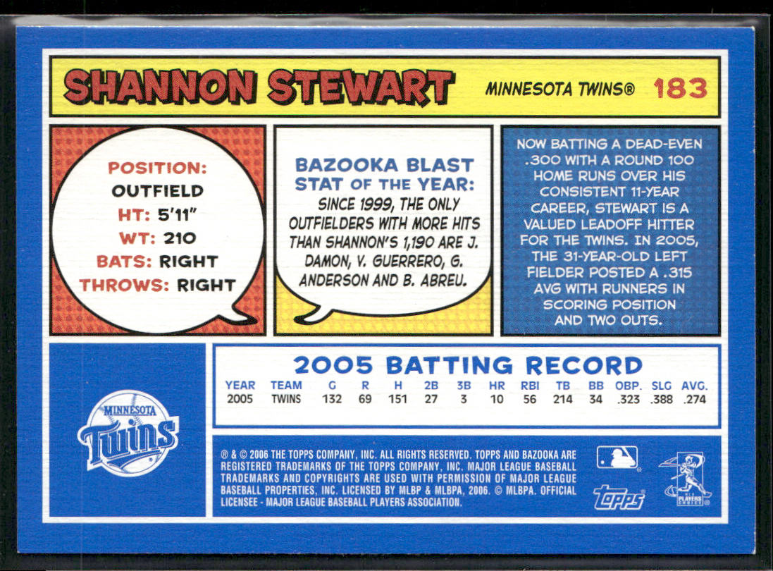 Shannon Stewart 2006 Bazooka Blue Fortune #183 Minnesota Twins
