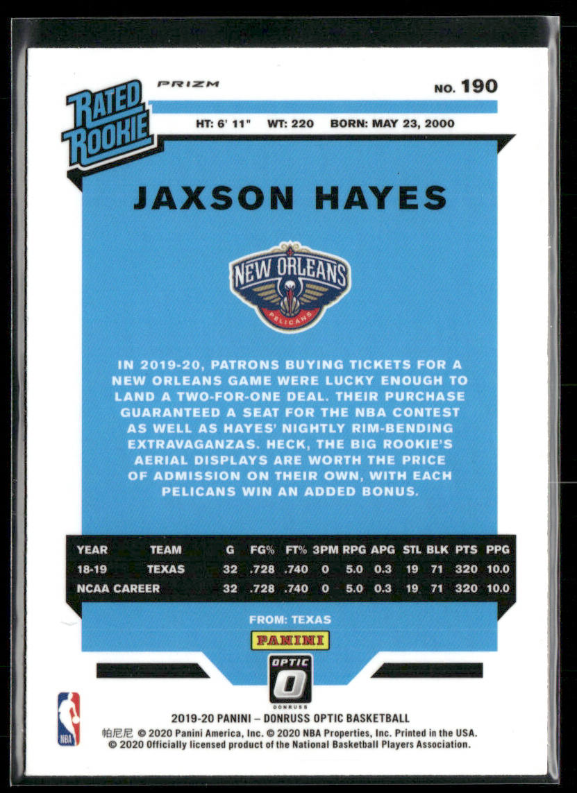 Jaxson Hayes 2019-20 Donruss Optic Fanatics Factory Set (Silver Wave) #190 RC
