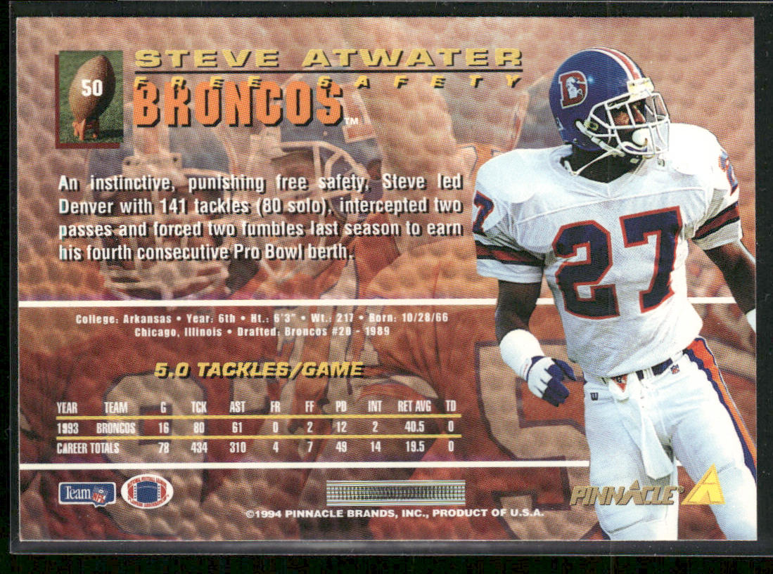 Steve Atwater 1994 Pinnacle #50 Denver Broncos back