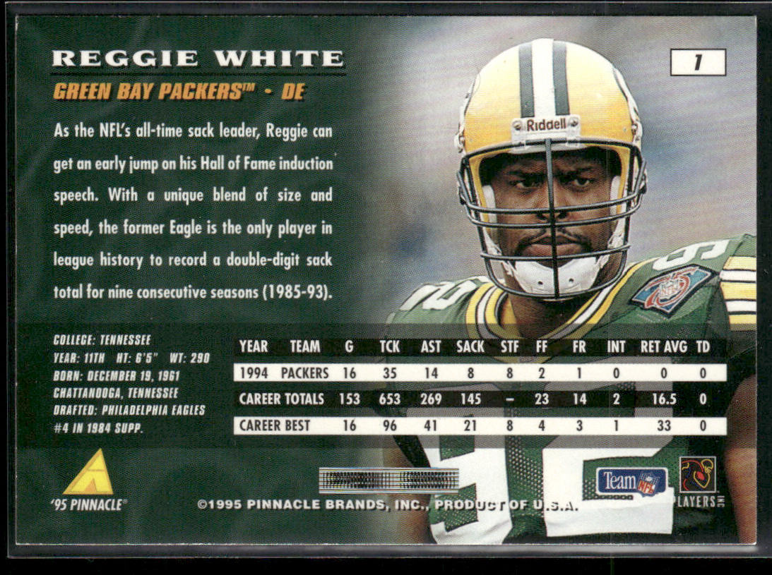 Reggie White 1995 Pinnacle #1 Green Bay Packers back