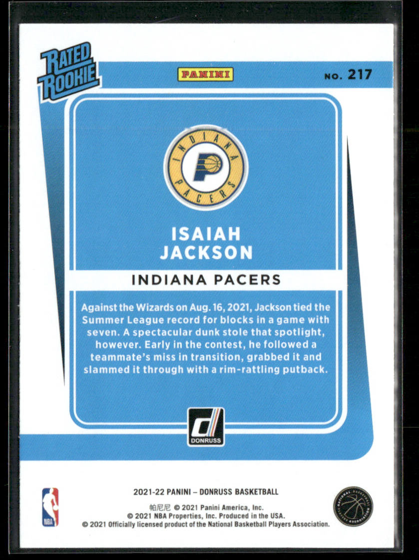 Isaiah Jackson 2021-22 Donruss #217 RC Indiana Pacers