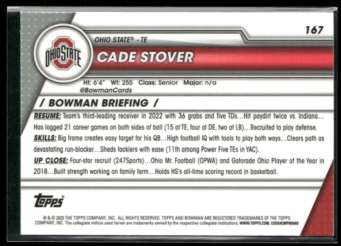 Cade Stover 2023 Bowman University Chrome #167 Ohio State Buckeyes
