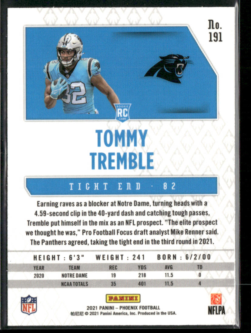 Tommy Tremble 2021 Panini Phoenix Fire Burst #191 RC Carolina Panthers