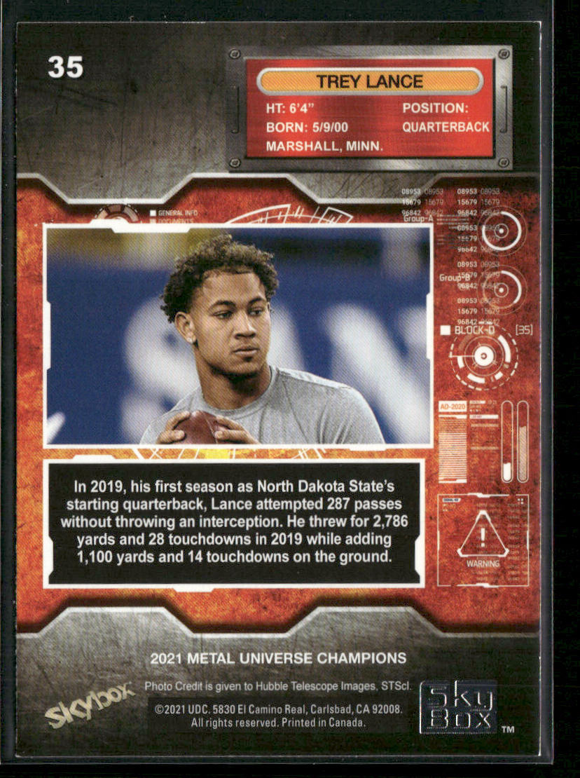 Trey Lance 2021 SkyBox Metal Universe Champions Copper #35