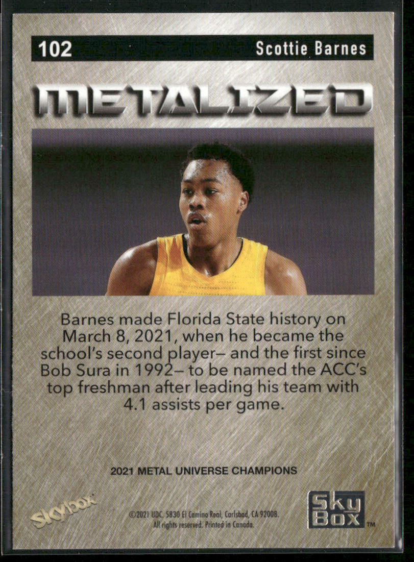 Scottie Barnes 2021 SkyBox Metal Universe Champions Copper #102