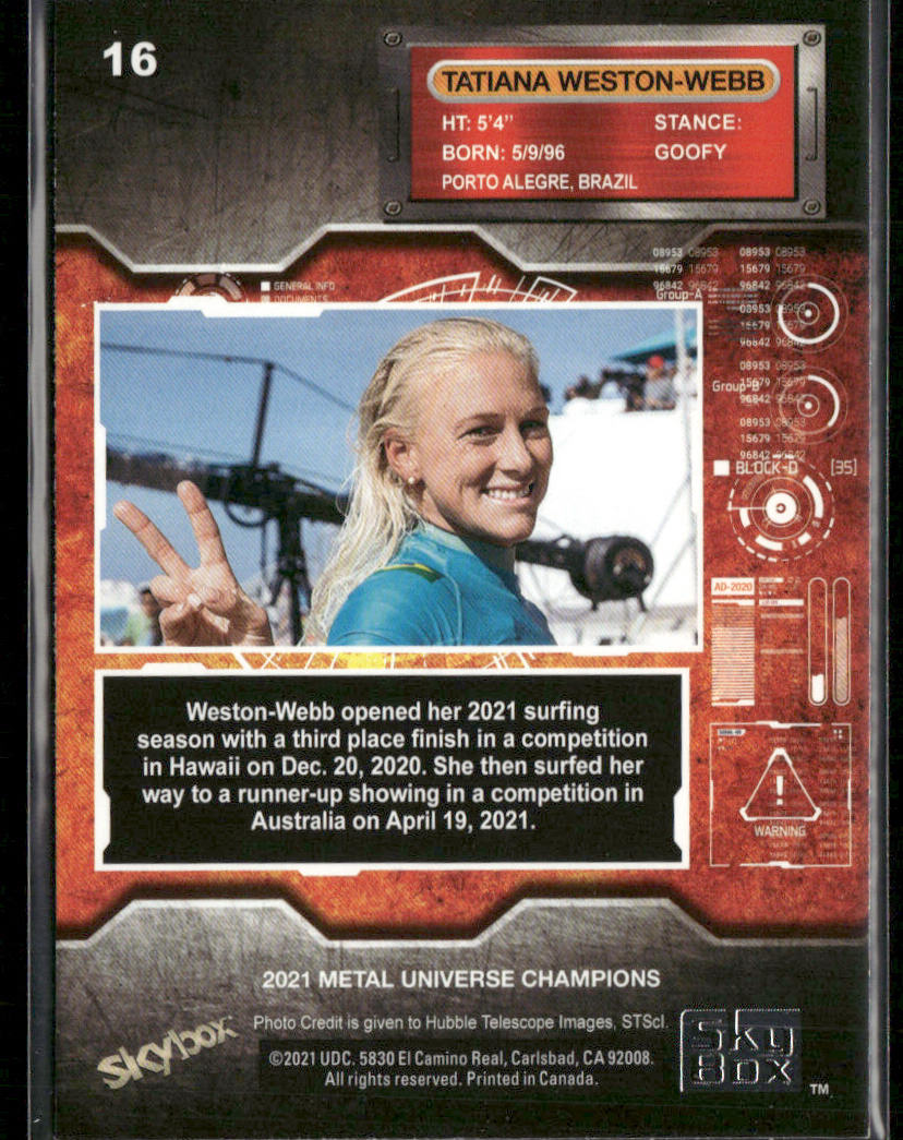 Tatiana Weston-Webb 2021 SkyBox Metal Universe Champions #16 back