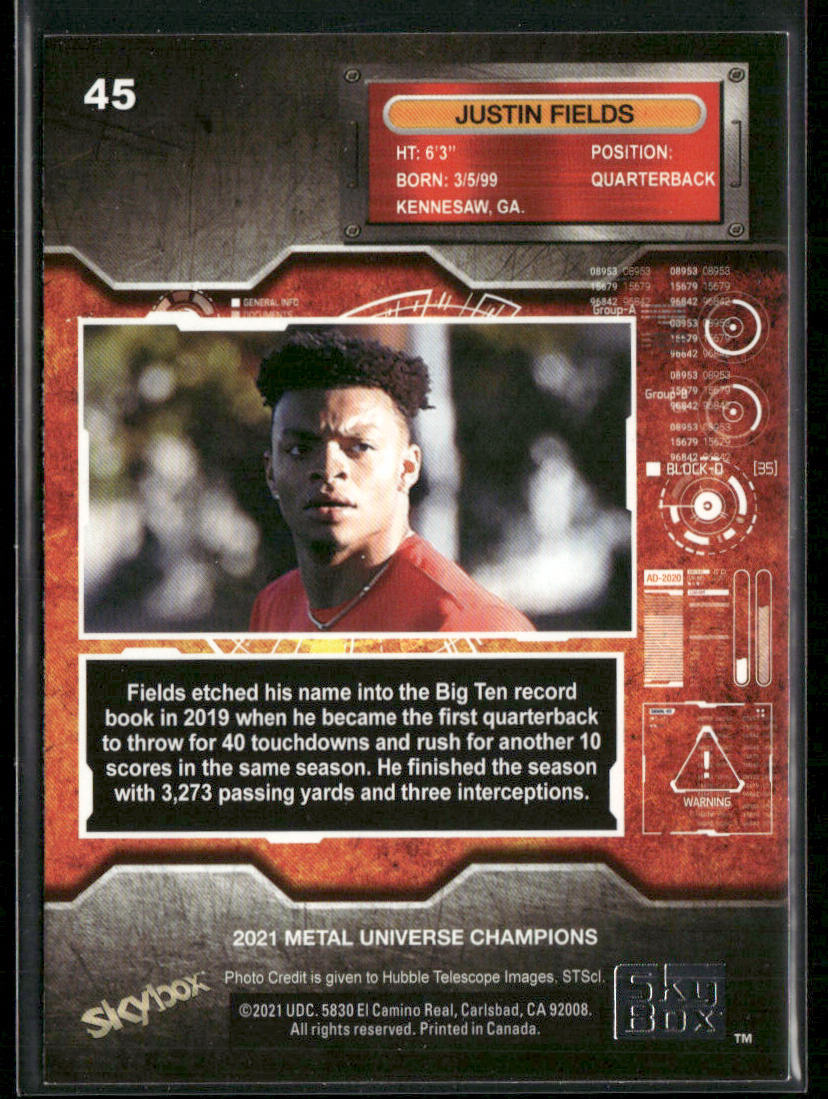 Justin Fields 2021 SkyBox Metal Universe Champions #45 back