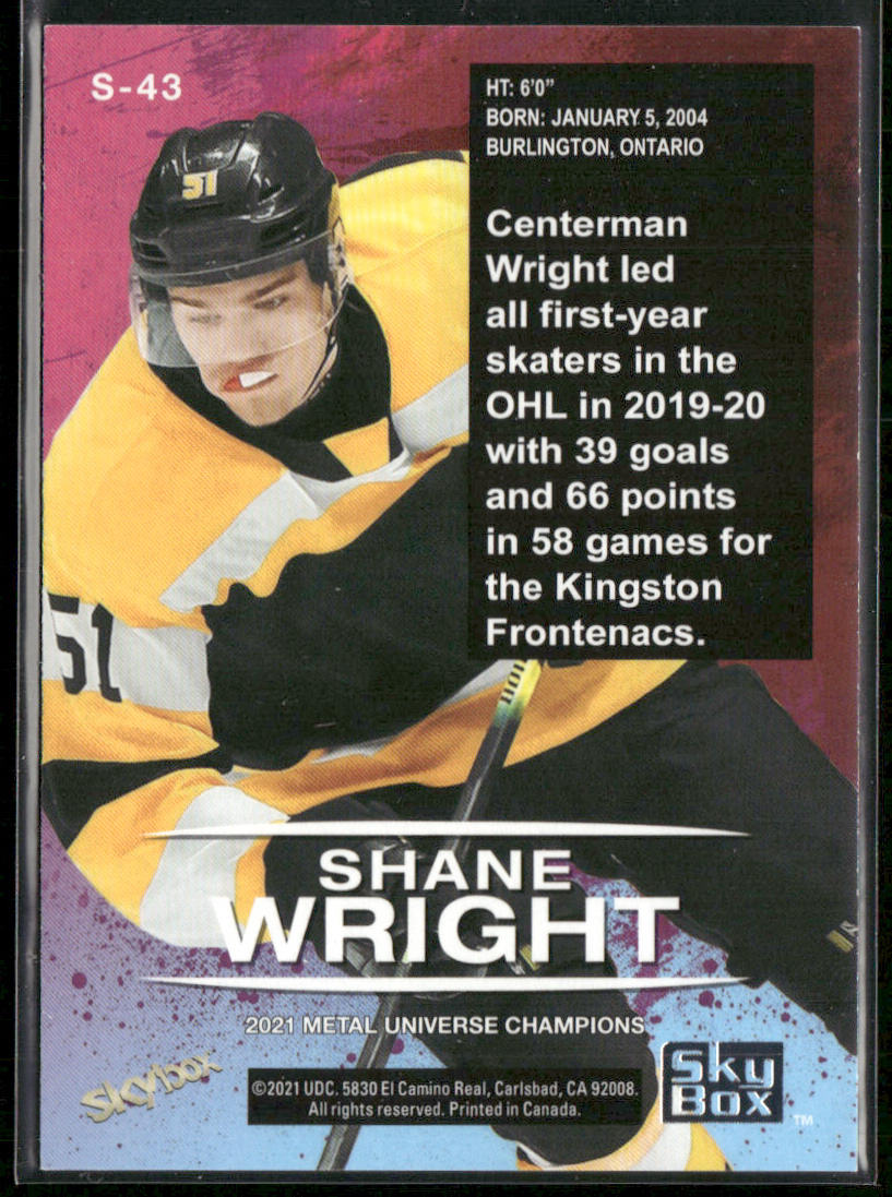 Shane Wright 2021 SkyBox Metal Universe Champions Skybox Premium #S-43
