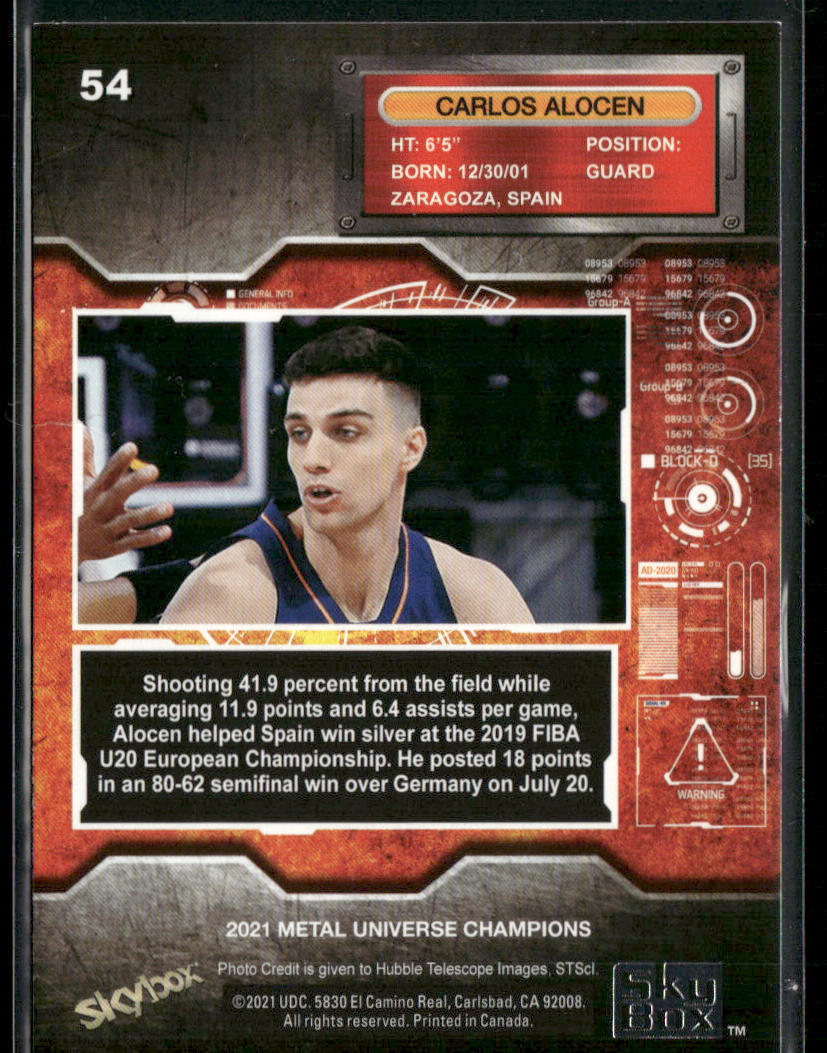 Carlos Alocen 2021 SkyBox Metal Universe Champions #54 back