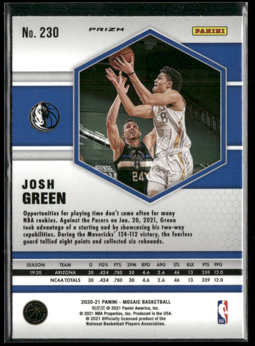 Josh Green 2020-21 Panini Mosaic Mosaic Green #230 RC Dallas Mavericks