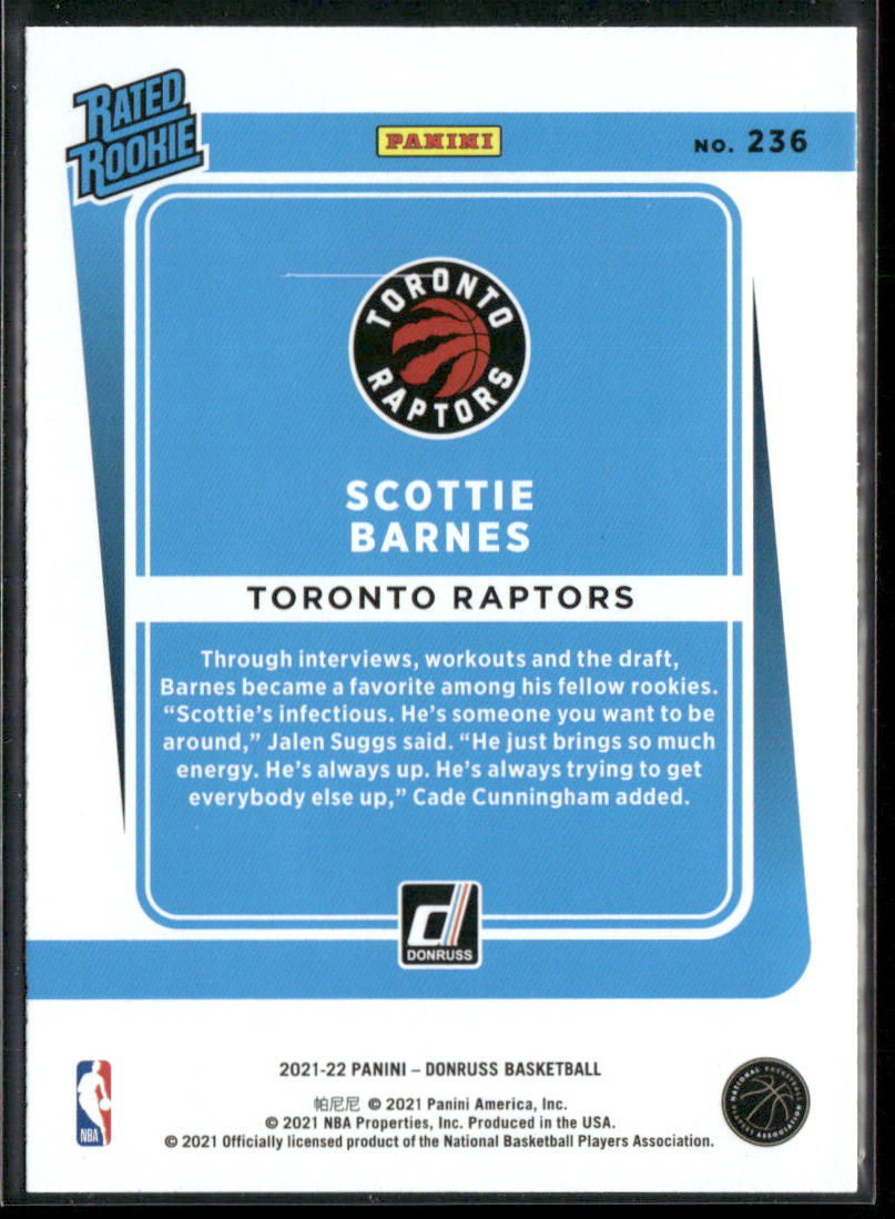 Scottie Barnes 2021-22 Donruss #236 RC Toronto Raptors