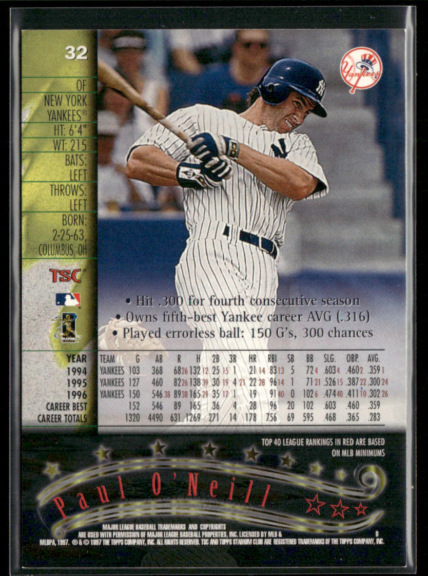 Paul O'Neill 1997 Stadium Club #32 New York Yankees