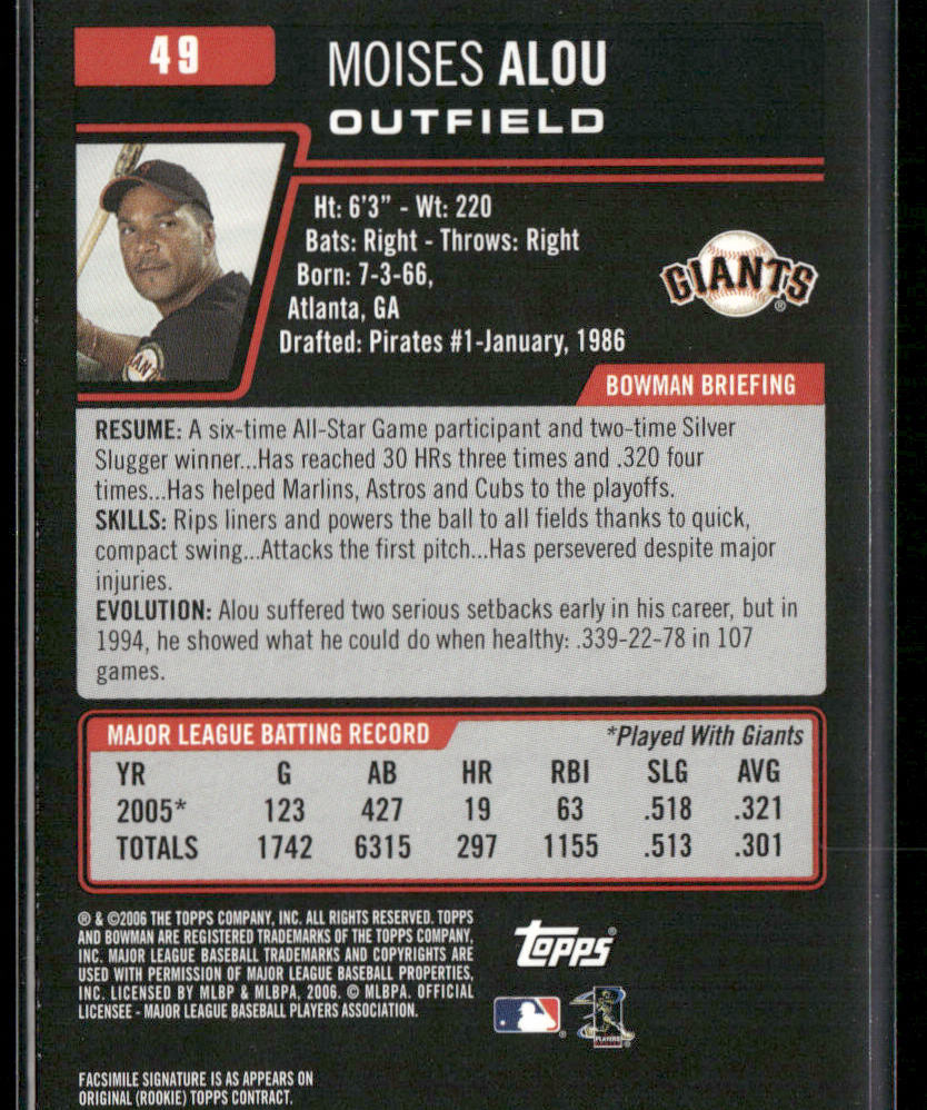 Moises Alou 2006 Bowman #49 San Francisco Giants