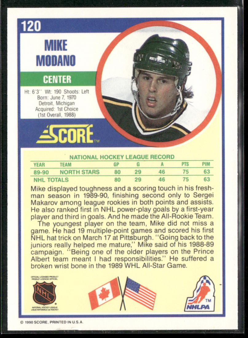 Mike Modano 1990-91 Score Canadian #120 RC Minnesota North Stars