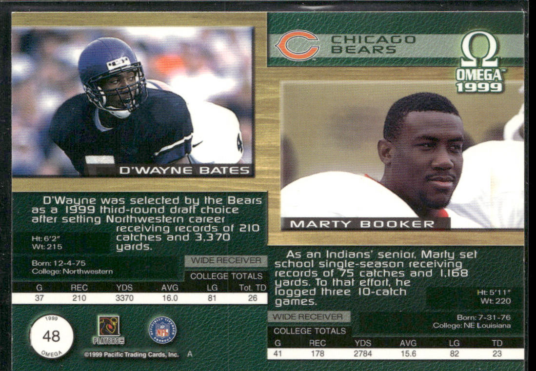 D'Wayne Bates / Marty Booker 1999 Pacific Omega #48 RC Chicago Bears