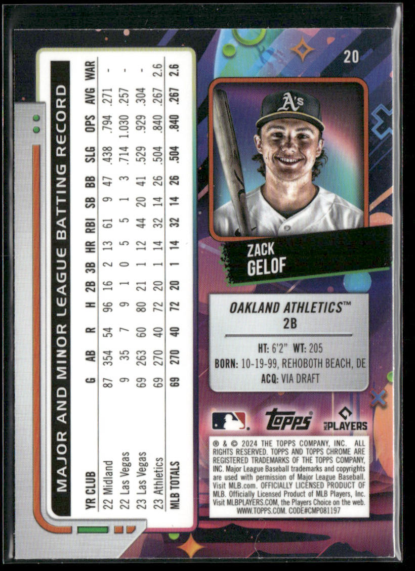 Zack Gelof 2024 Topps Chrome Cosmic #20 RC Oakland Athletics