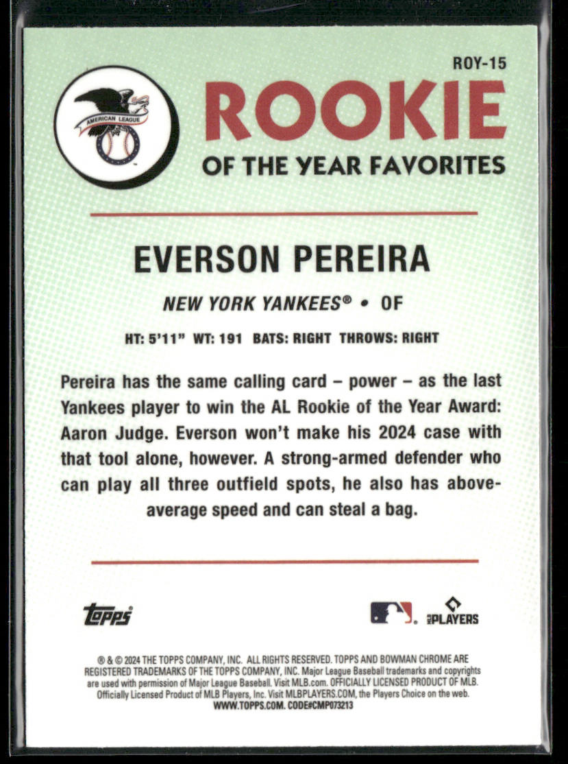Everson Pereira 2024 Bowman Rookie of the Year Favorites #ROY-15 Yankees