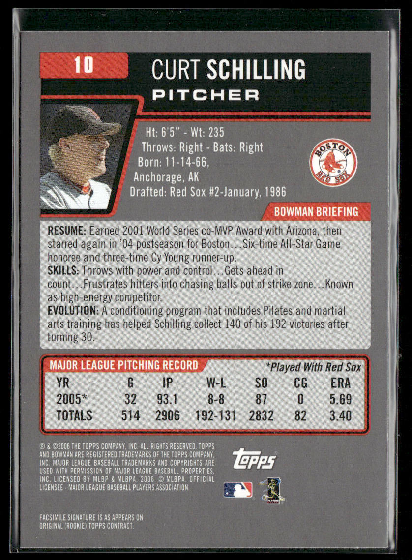 Curt Schilling 2006 Bowman Gold #10 Boston Red Sox