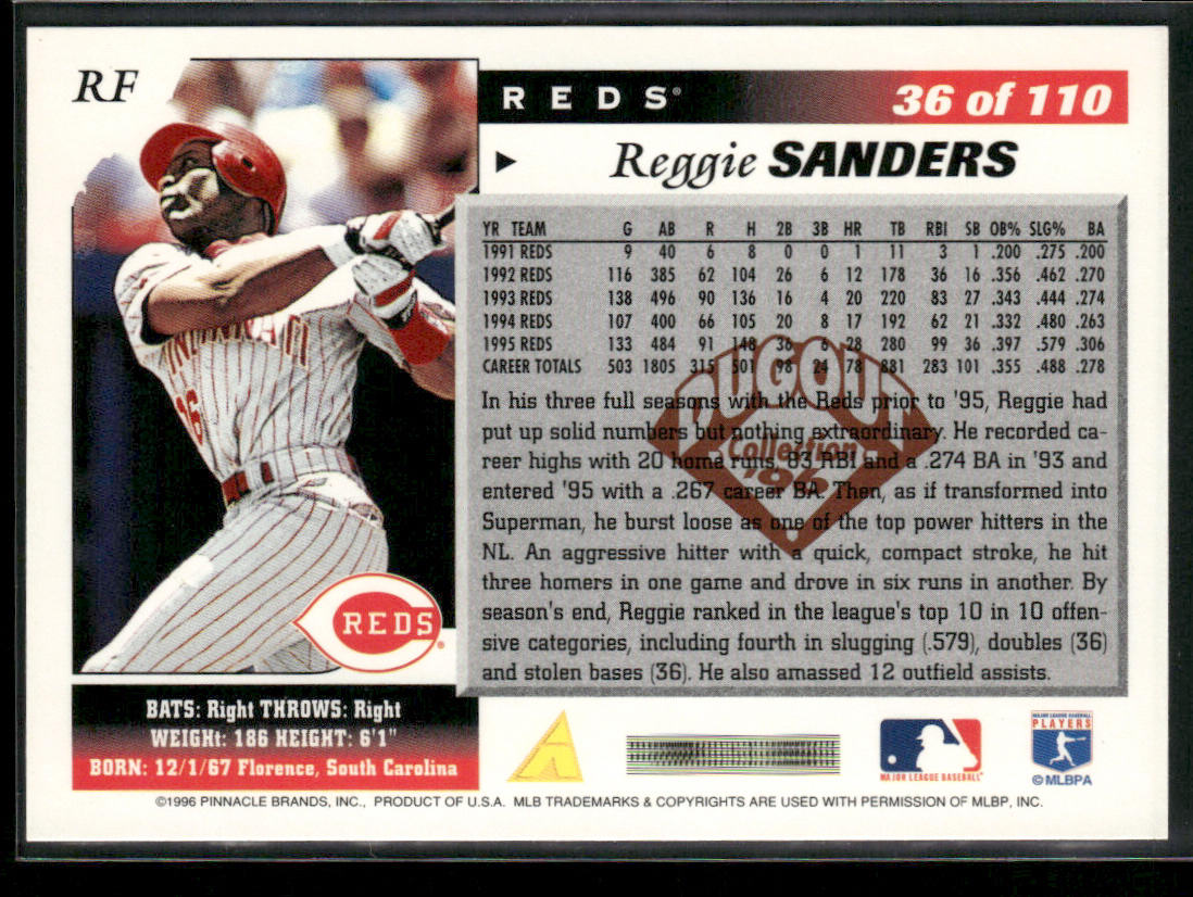 Reggie Sanders 1996 Score Dugout Collection (Series Two) #36 Cincinnati Reds