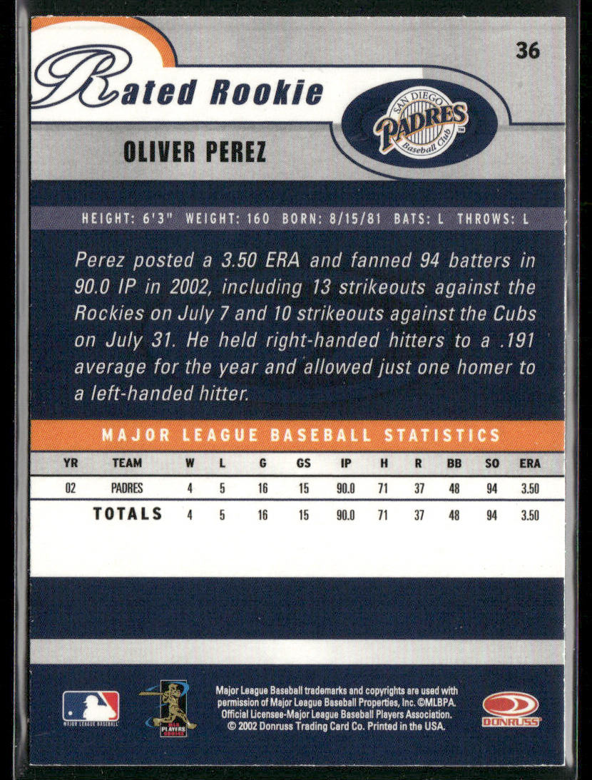 Oliver Perez 2003 Donruss #36 San Diego Padres
