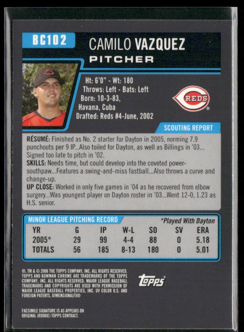 Camilo Vazquez 2006 Bowman Chrome Prospects #BC102 Cincinnati Reds