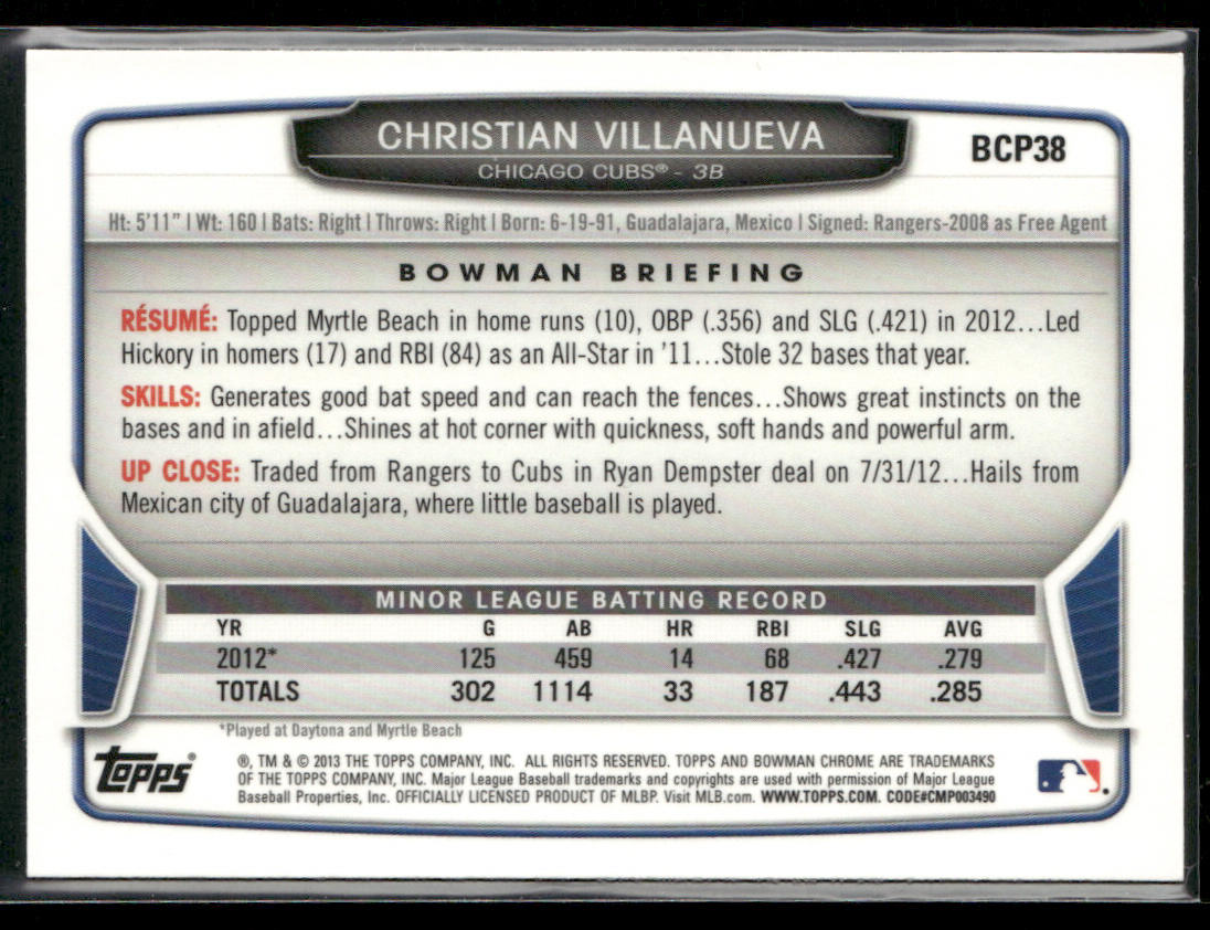 Christian Villanueva 2013 Bowman Chrome Prospects #BCP38 Chicago Cubs